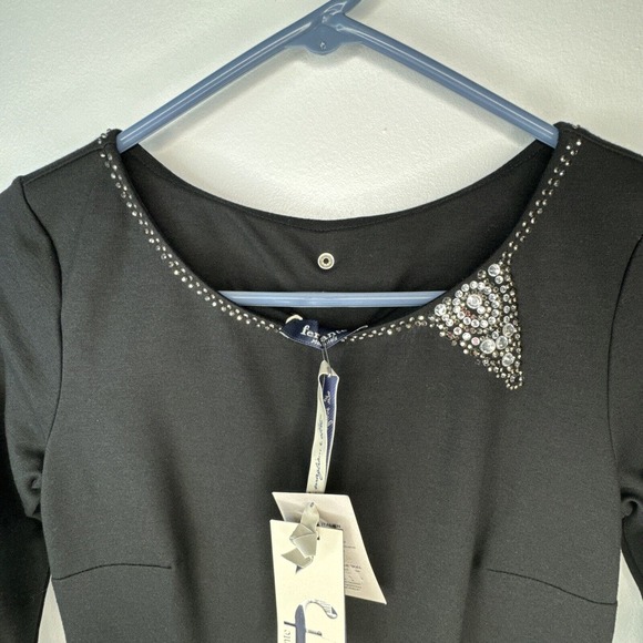 Ferrante Italian Dress Sz XS Rhinestone Detail Black Viscose Made In Italy NWT - Picture 11 of 15